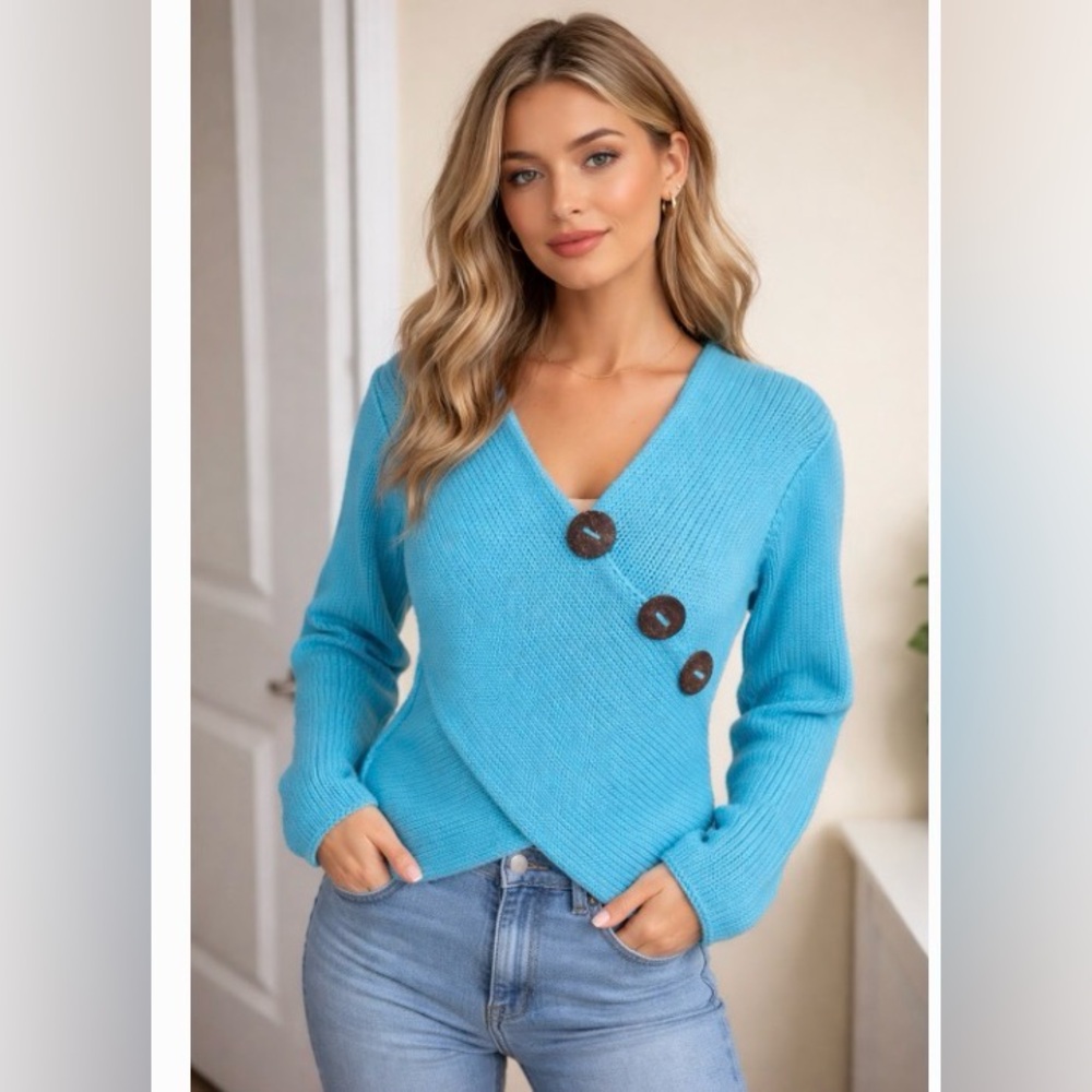 Pure Handknit cotton turquoise sweater